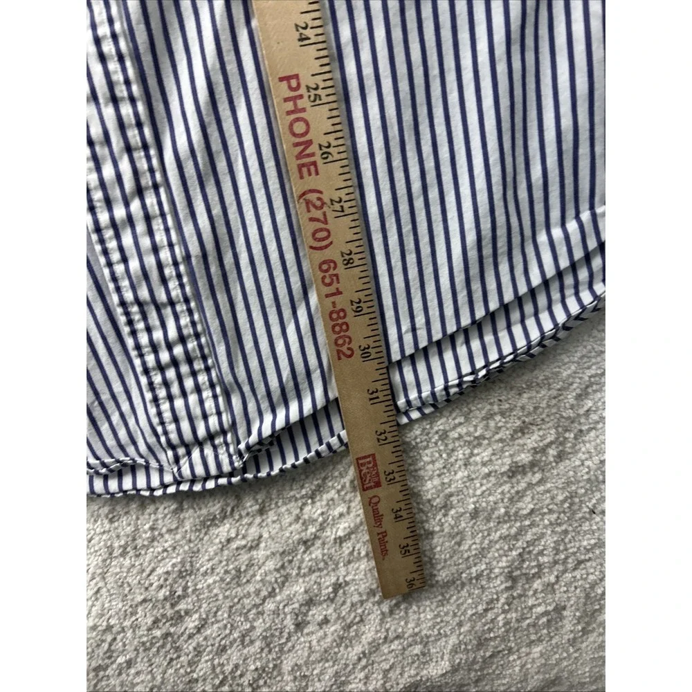 Ralph‎ Lauren Vtg Dress Shirt Mens 17.5 XXL Blue Striped Blue Pony 100% Yarmouth